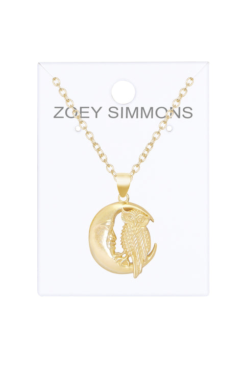 Moon & Owl Pendant Necklace - GF
