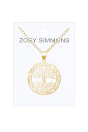 14k Gold Plated Tree Of Life Drop Pendant Necklace - GF