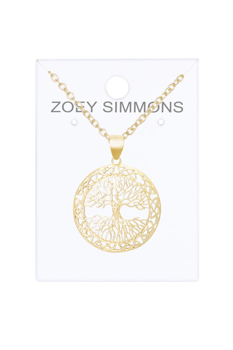 14k Gold Plated Tree Of Life Drop Pendant Necklace - GF