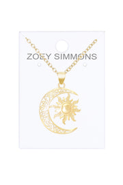 14k Gold Plated Sun & Moon Drop Pendant Necklace - GF