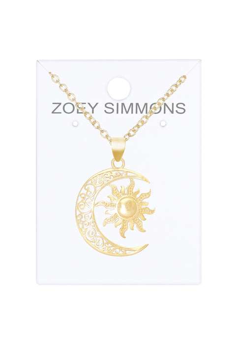 14k Gold Plated Sun & Moon Drop Pendant Necklace - GF