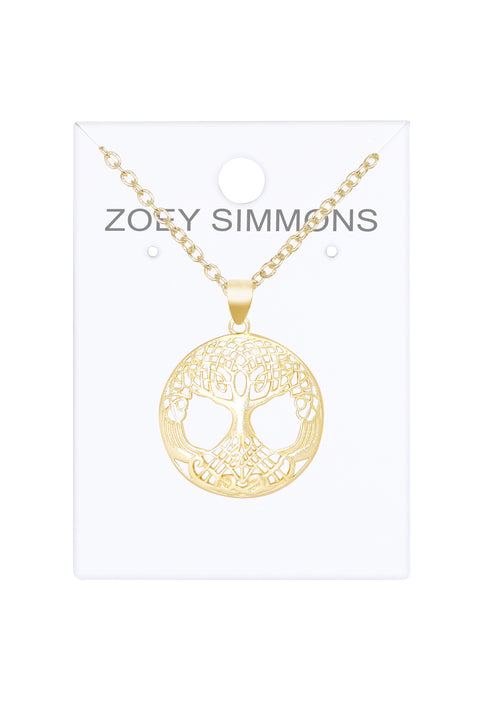 14k Gold Plated Tree Of Life Drop Pendant Necklace - GF