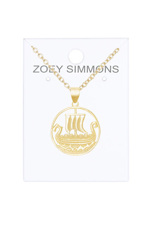 Viking Ship Pendant Necklace - GF