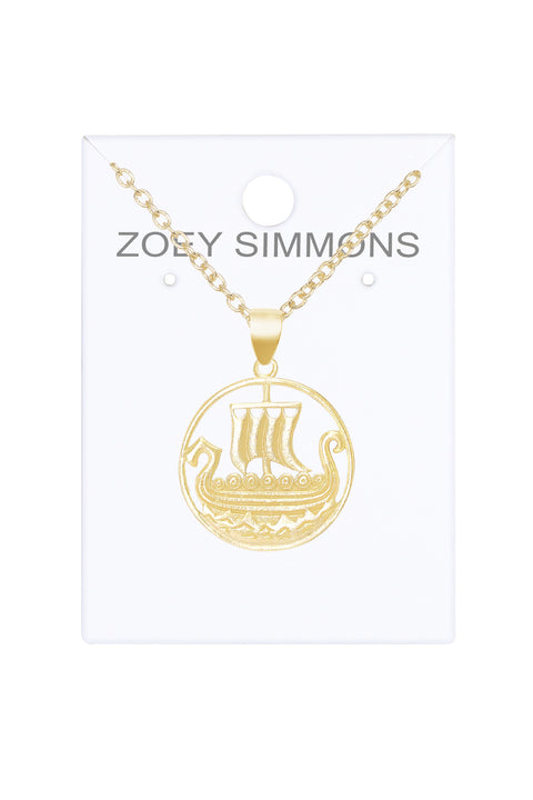 14k Gold Plated Viking Ship Pendant Necklace - GF