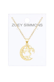 Moon & Tree Drop Pendant Necklace - GF