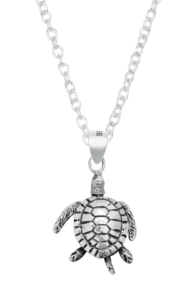 Sterling Silver 5/8" Moveable Turtle Pendant Necklace - SS