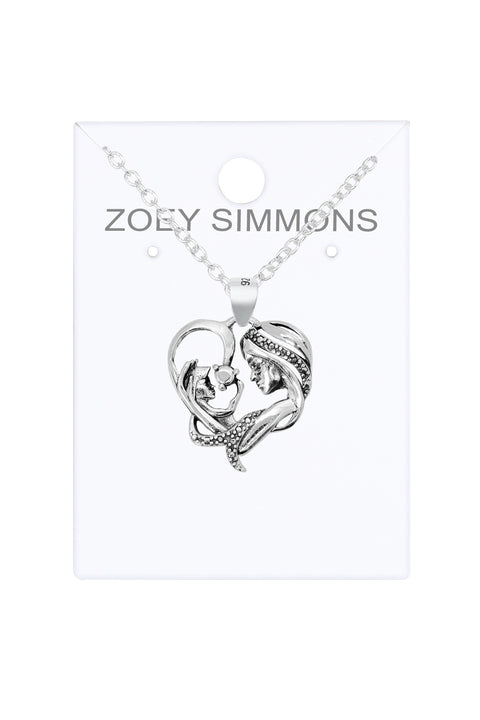 Sterling Silver Mother & Child Pendant Necklace - SS