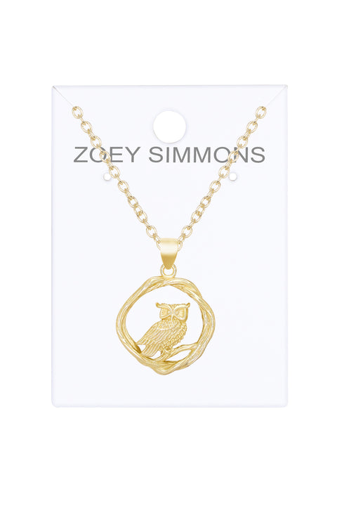 14k Gold Plated Owl Drop Pendant Necklace - GF