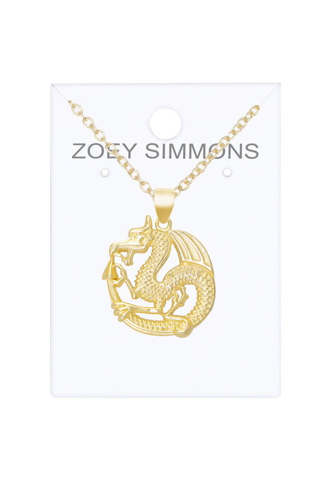 14k Gold Plated Dragon Pendant Necklace - GF