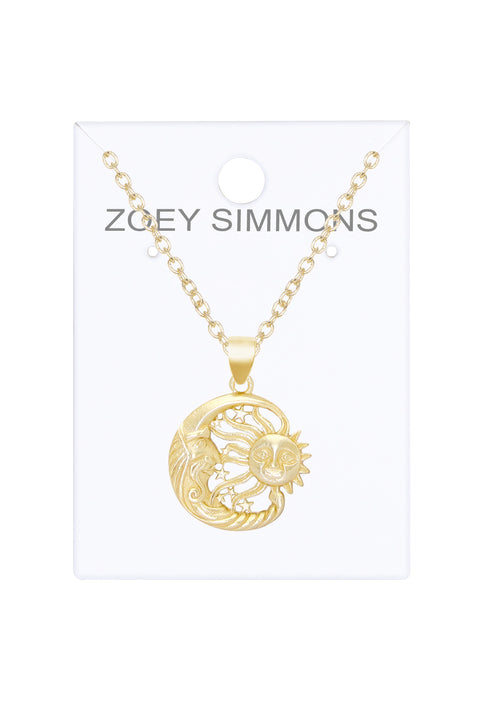 14k Gold Plated Sun & Moon Pendant Necklace - GF