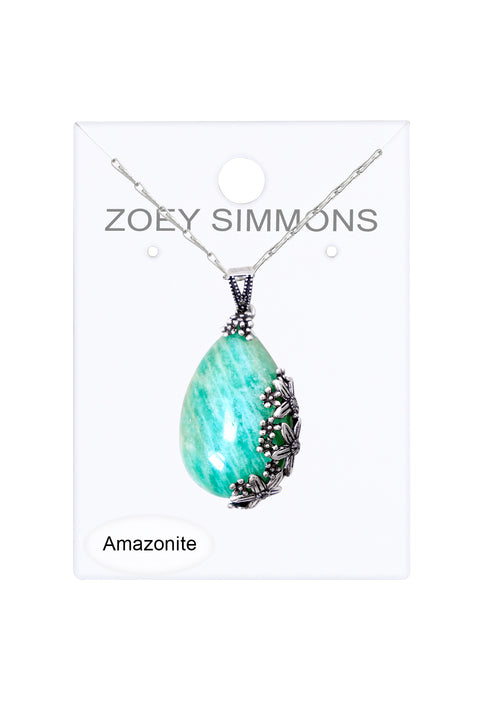 Amazonite Floral Pendant Necklace - SF