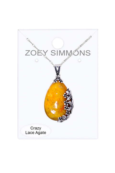 Crazy Lace Agate Floral Pendant Necklace - SF