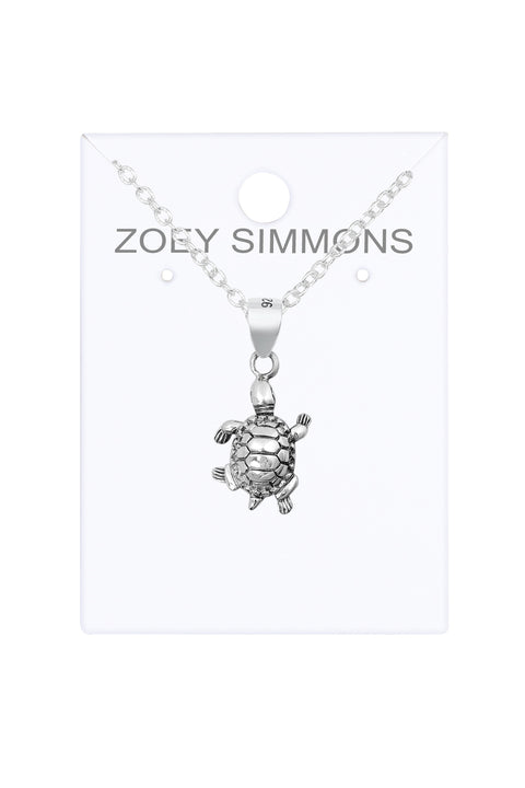 Sterling Silver Turtle Pendant Necklace - SS