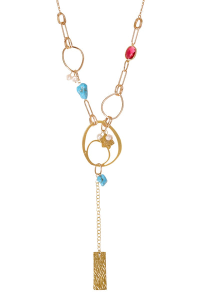 Raspberry Crystal & Turquoise Statement Necklace - GP