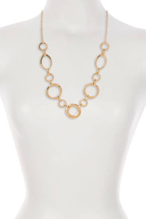 14k Gold Circle & Ellipse Link Statement Necklace - GP