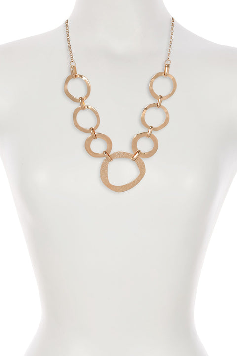 14k Gold Hammered Halo Link Statement Necklace - GP