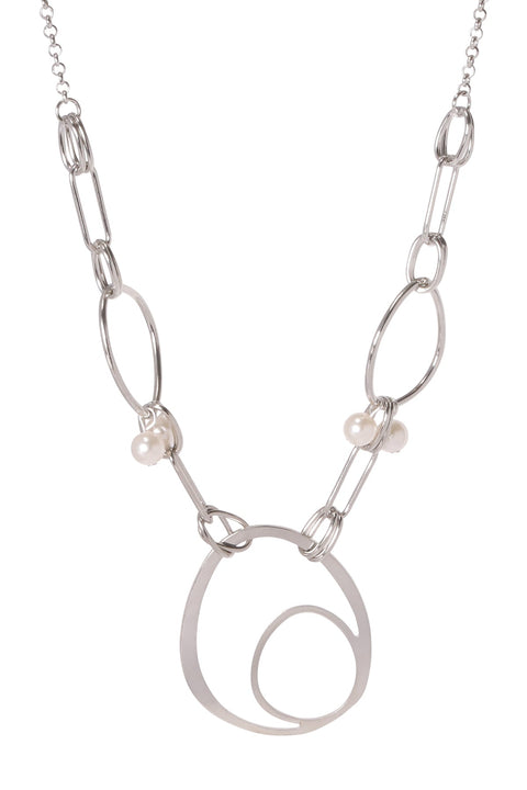 Faux Pearl & Orbit Lines Statement Necklace - SP
