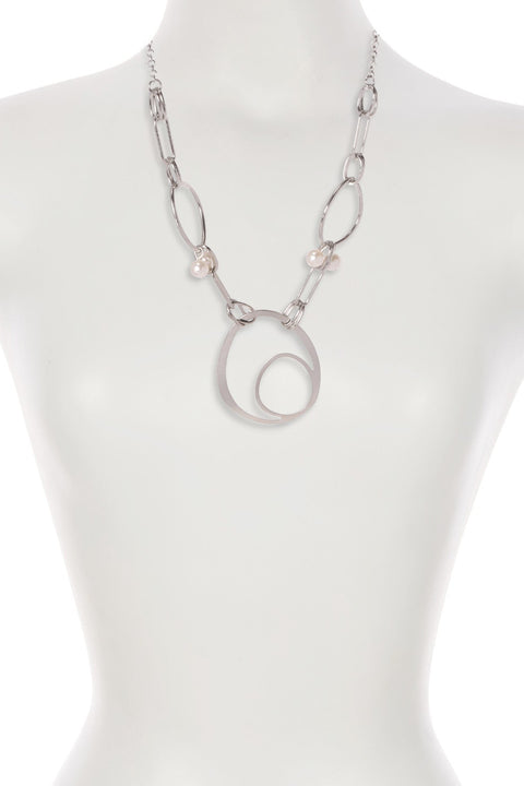 Faux Pearl & Orbit Lines Statement Necklace - SP