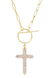 Austrian Crystal Cross Pendant Necklce - GF