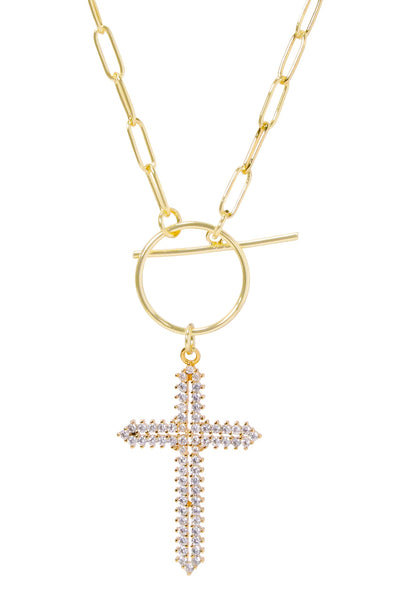 Austrian Crystal Cross Pendant Necklce - GF