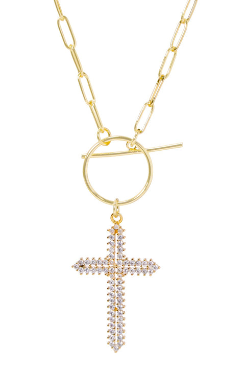Austrian Crystal Cross Pendant Necklce - GF