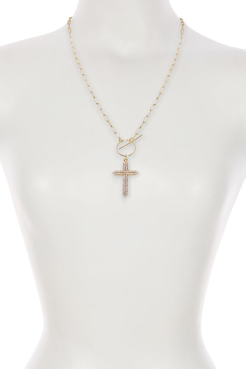 Austrian Crystal Cross Pendant Necklce - GF