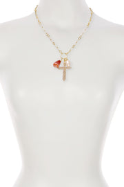 Sardonyx & Austrian Crystal Cross Pendant Necklce - GF