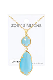Blue Cat's Eye Hanging Pendant Necklace - GF