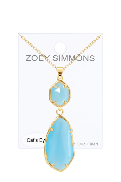 Blue Cat's Eye Hanging Pendant Necklace - GF
