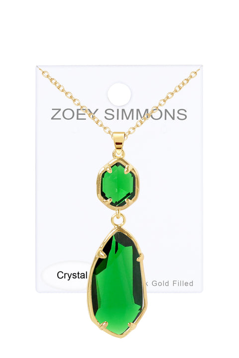 Emerald Crystal Hanging Pendant Necklace - GF