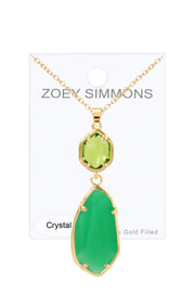 Green Chalcedony Crystal Hanging Pendant Necklace - GF