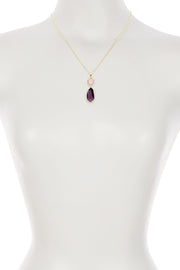 Lavender Crystal Hanging Pendant Necklace - GF