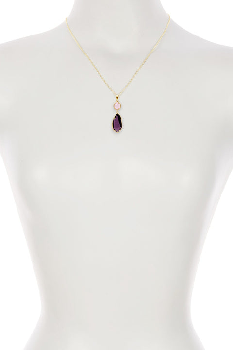 Lavender Crystal Hanging Pendant Necklace - GF