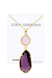 Lavender Crystal Hanging Pendant Necklace - GF