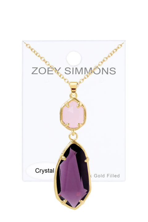 Lavender Crystal Hanging Pendant Necklace - GF