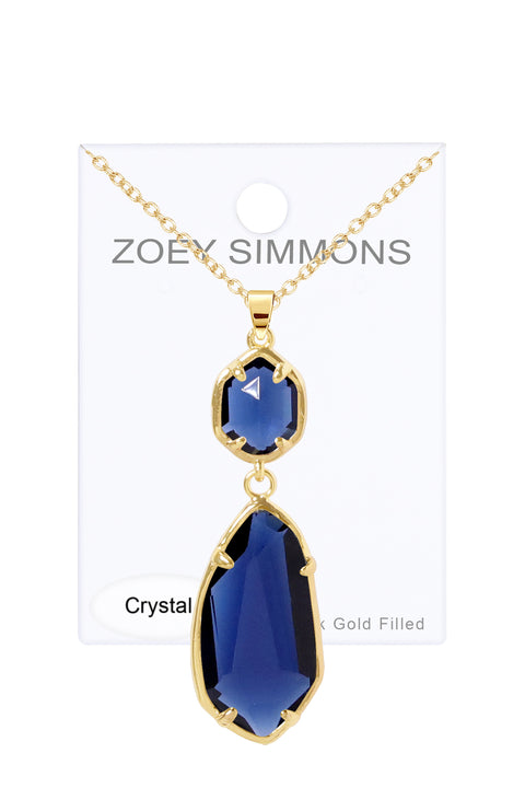 London Blue Crystal Hanging Pendant Necklace - GF
