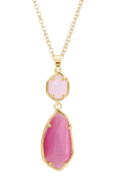 Pink Cat's Eye Hanging Pendant Necklace - GF