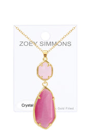 Pink Cat's Eye Hanging Pendant Necklace - GF