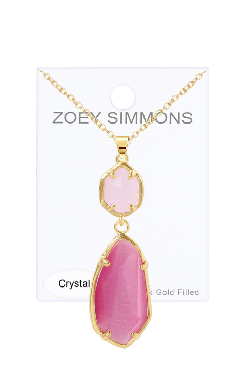 Pink Cat's Eye Hanging Pendant Necklace - GF