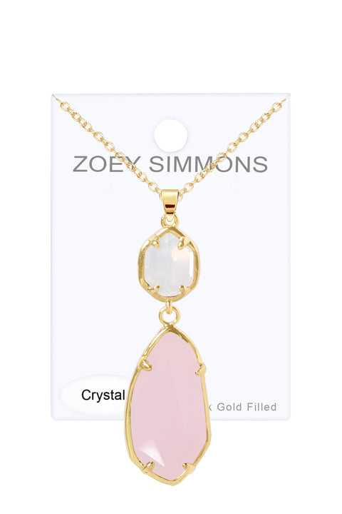 Rose Crystal Hanging Pendant Necklace - GF