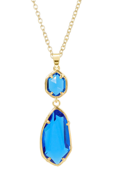 Swiss Blue Crystal Hanging Pendant Necklace - GF