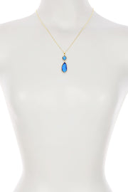 Swiss Blue Crystal Hanging Pendant Necklace - GF
