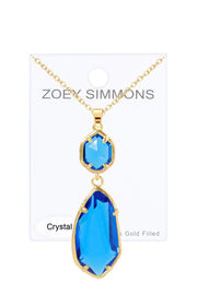 Swiss Blue Crystal Hanging Pendant Necklace - GF