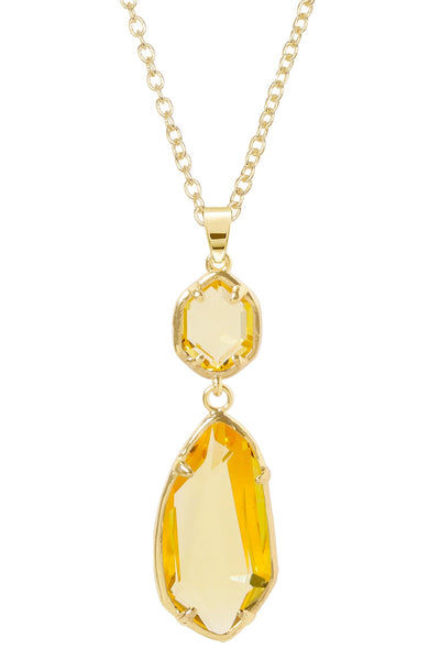 Yellow Crystal Hanging Pendant Necklace - GF