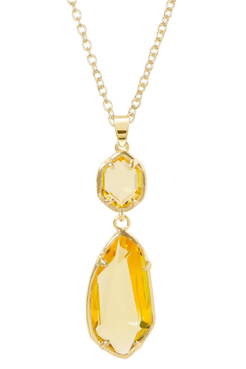 Yellow Crystal Hanging Pendant Necklace - GF