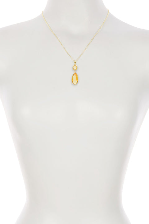 Yellow Crystal Hanging Pendant Necklace - GF