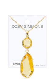 Yellow Crystal Hanging Pendant Necklace - GF
