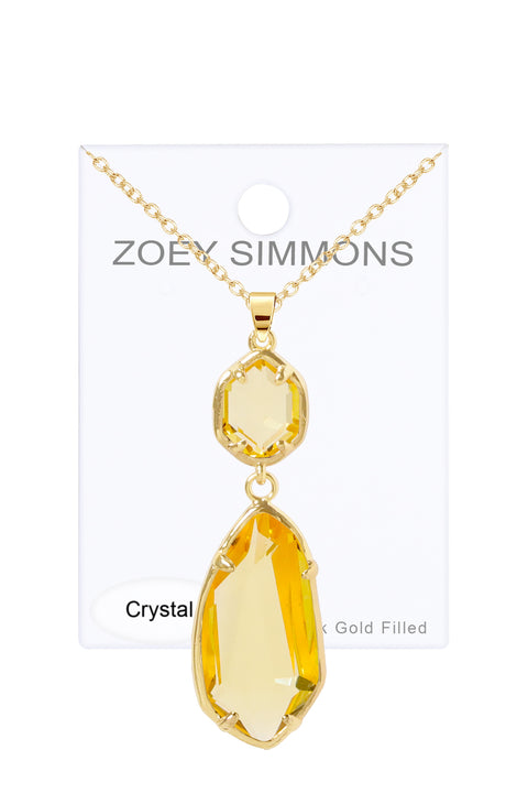 Yellow Crystal Hanging Pendant Necklace - GF