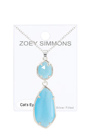Blue Cat's Eye Hanging Pendant Necklace - SF