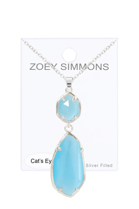 Blue Cat's Eye Hanging Pendant Necklace - SF